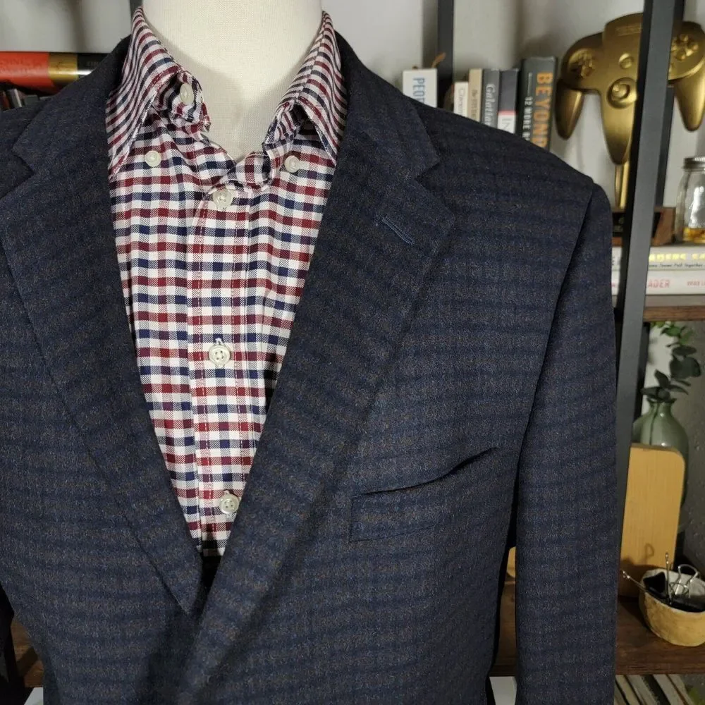Nautica Men's‎ Flannel Sport Coat Blazer Two Button Brown Navy Plaid Size 46L